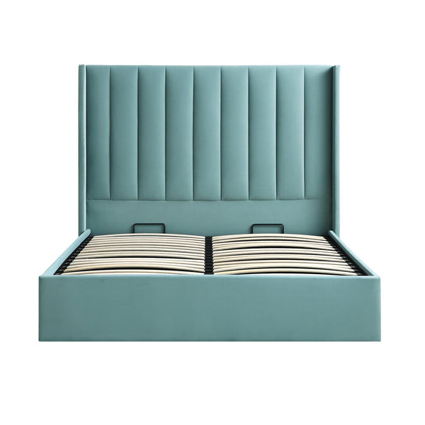 Wilton Seafoam Blue Velvet Ottoman Storage Bed