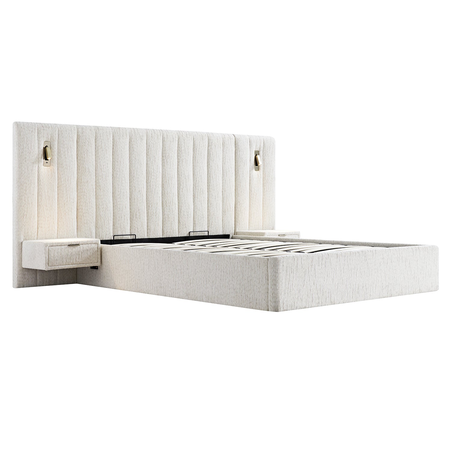 Tremezzo Oversized Ottoman Storage Bed, Beige Textured Fabric