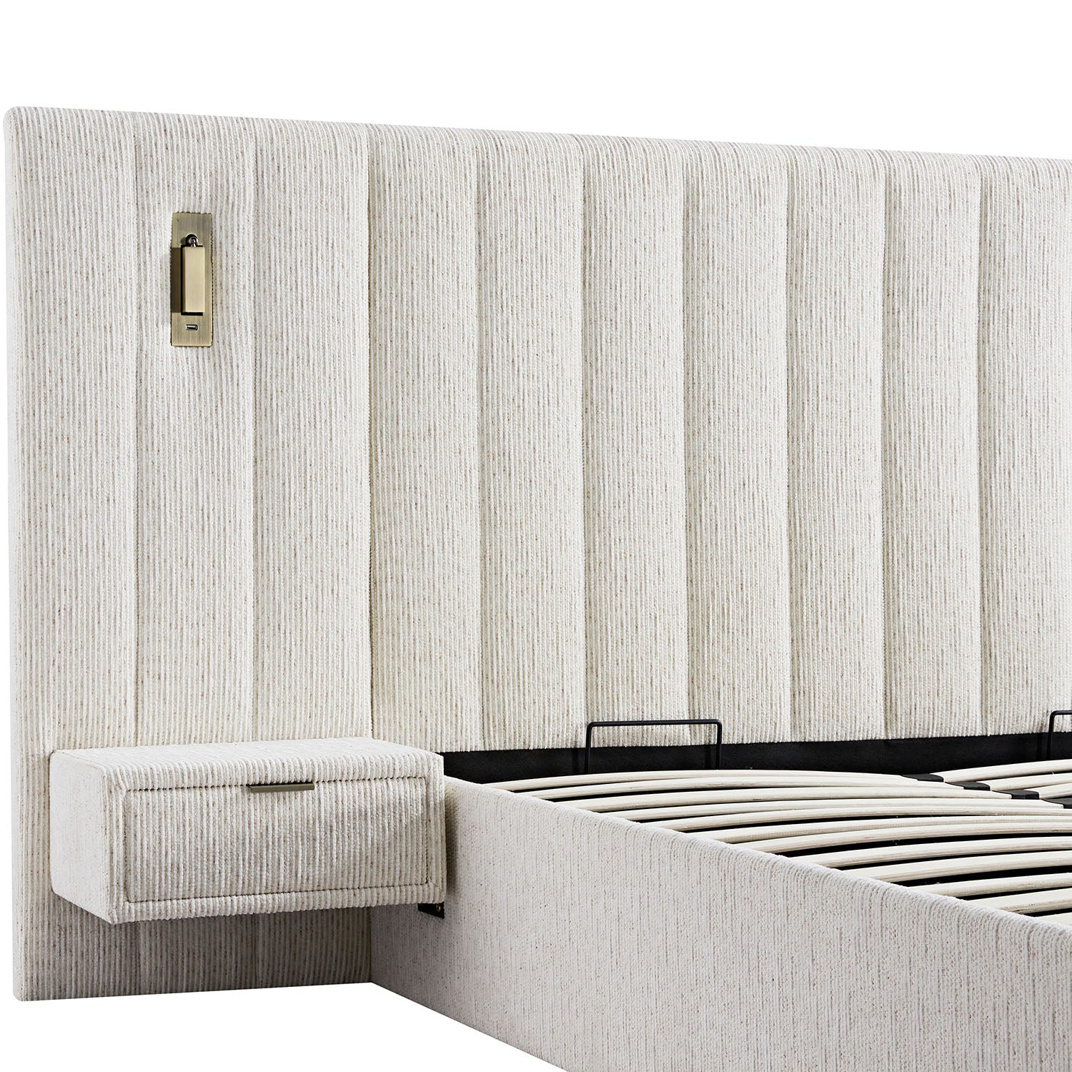 Tremezzo Oversized Ottoman Storage Bed, Beige Textured Fabric