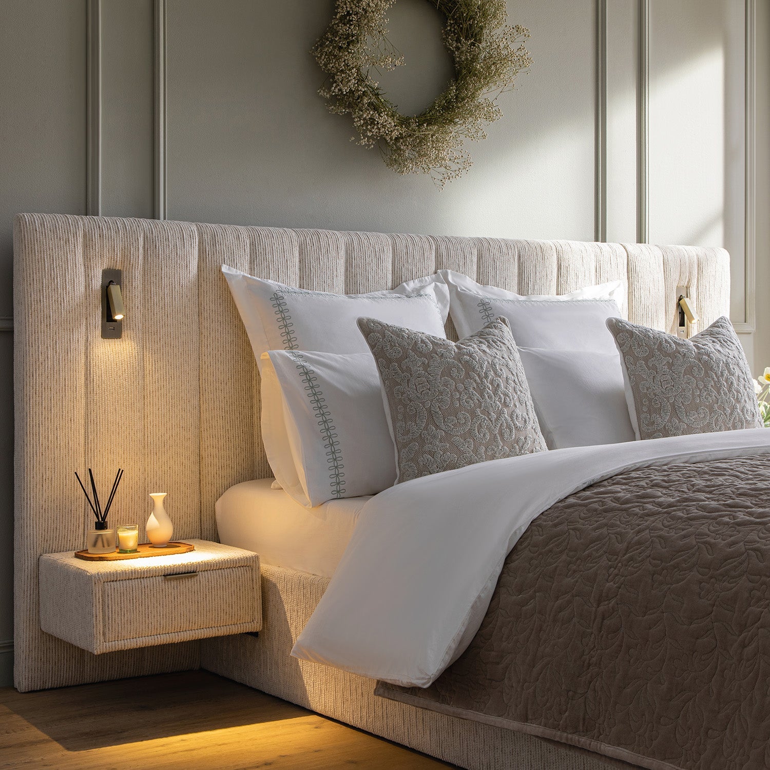 Tremezzo Oversized Ottoman Storage Bed, Beige Textured Fabric