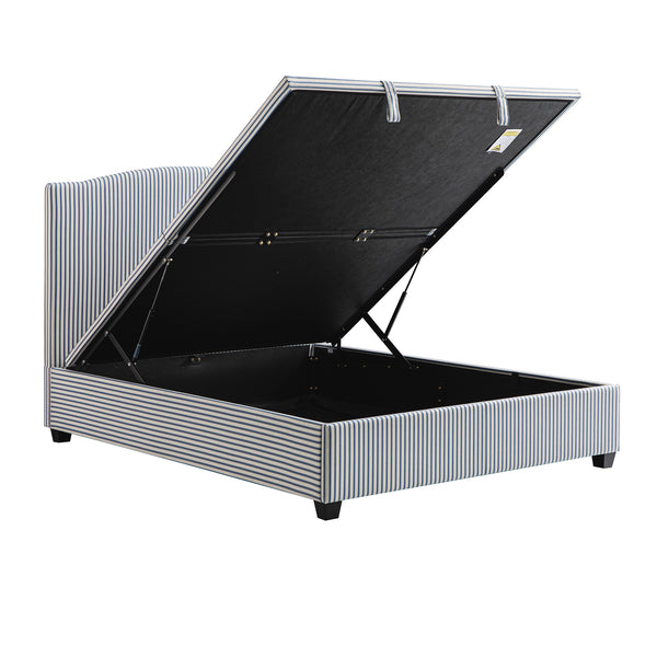 Chilworth Upholstered Ottoman Storage Bed, Blue Stripe Linen Blend