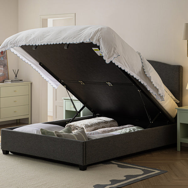 Chilworth Upholstered Ottoman Storage Bed, Dark Gray Weave Fabric