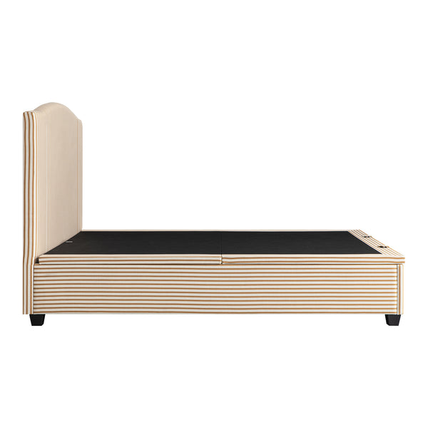 Chilworth Upholstered Ottoman Storage Bed, Ochre Stripe Linen Blend