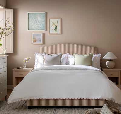 Chilworth Upholstered Ottoman Storage Bed, Ochre Stripe Linen Blend