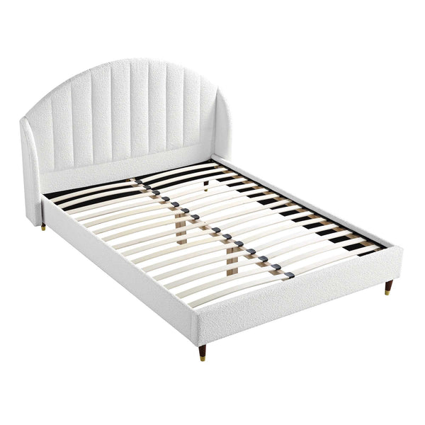 Eleanor White Boucle Upholstered Bed Frame with Domed Headboard