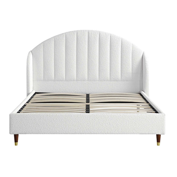 Eleanor White Boucle Upholstered Bed Frame with Domed Headboard