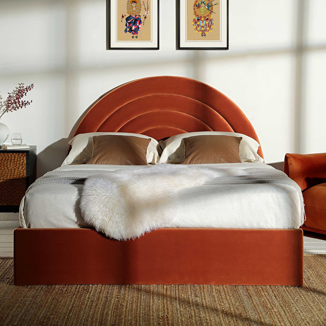 Archer Rust Velvet Ottoman Storage Bed | daals.com