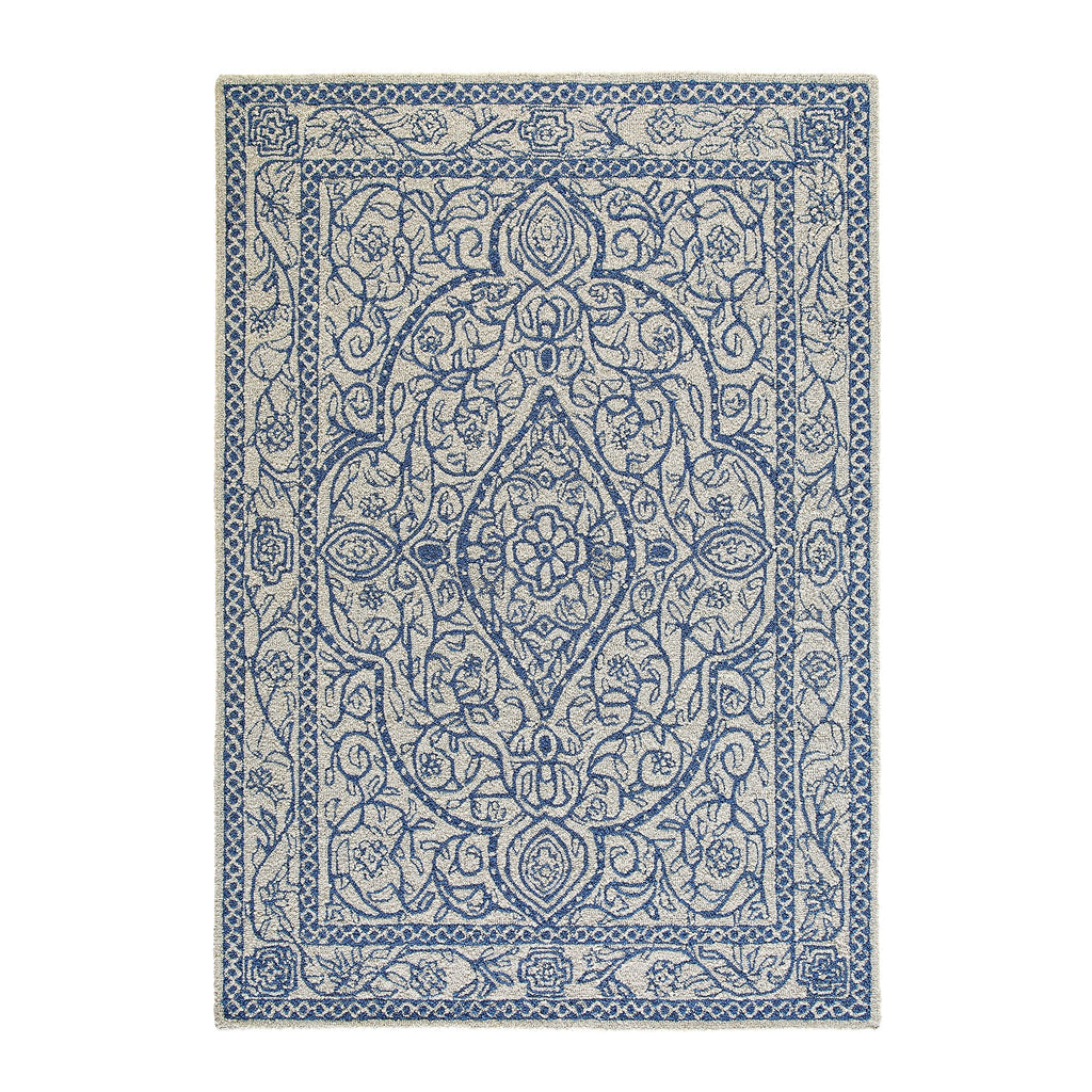 Eden Blue Leaf Traditional Hand Tufted Wool Rug | daals.com
