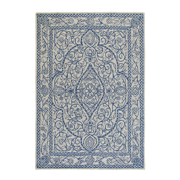 Eden Blue Leaf Traditional Hand Tufted Wool Rug