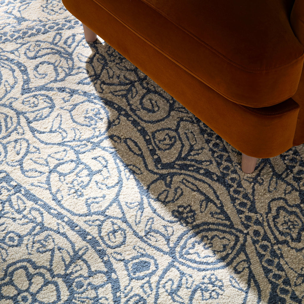 Eden Blue Leaf Traditional Hand Tufted Wool Rug | daals.com