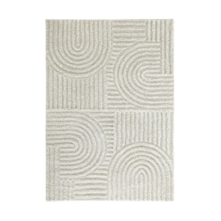 Geo Curve Cream Hand Tufted New Zealand Wool Rectangular Rug | daals.com