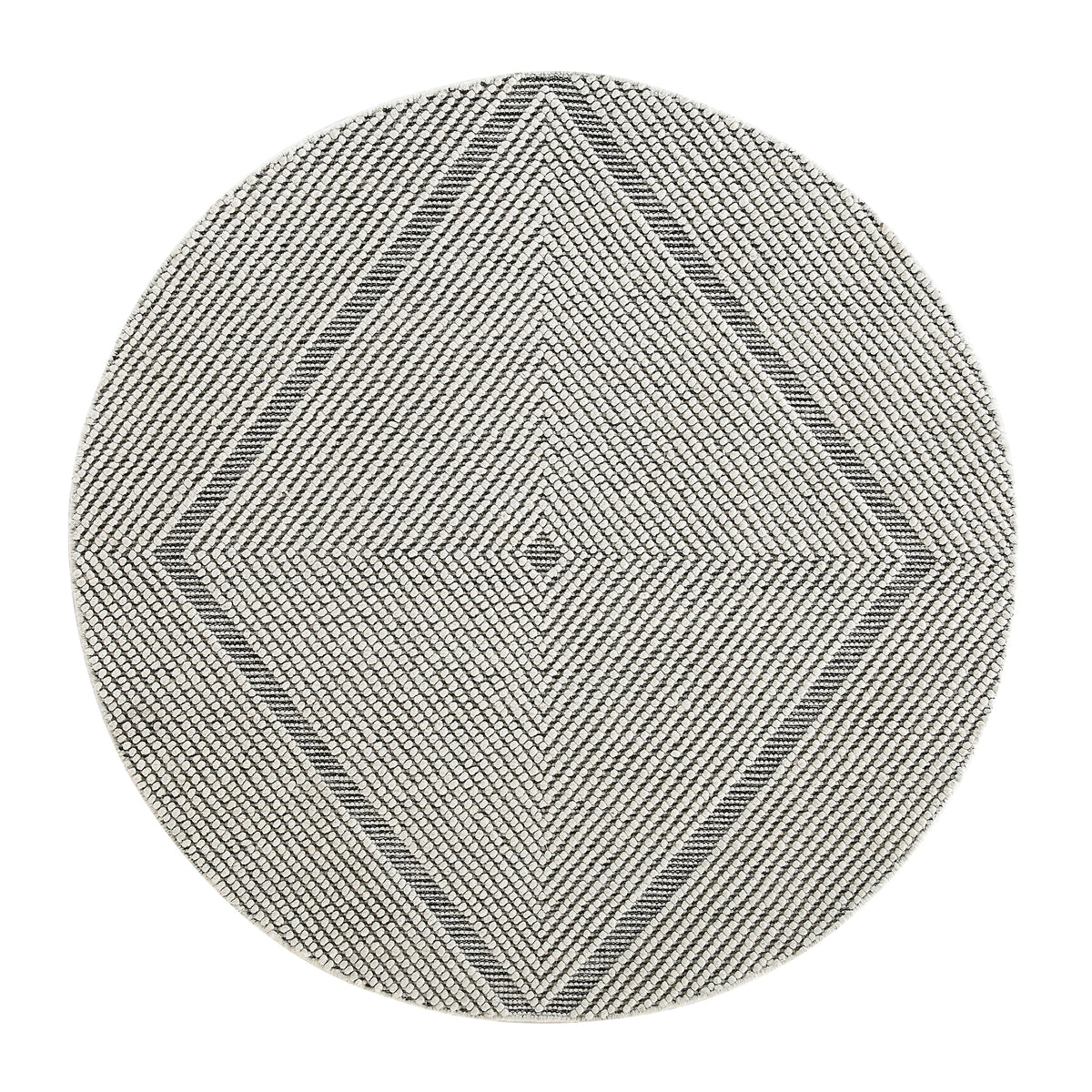 Round Diamond Rug Avanti Handwoven Salt and Pepper Diamond Bobble Wool Round Rug | daals.com