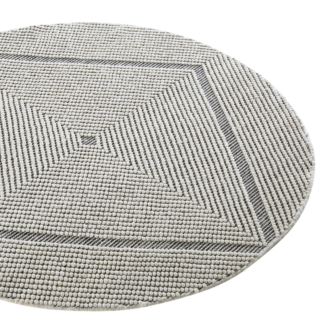 Avanti Handwoven Salt and Pepper Diamond Bobble Wool Round Rug | daals.com