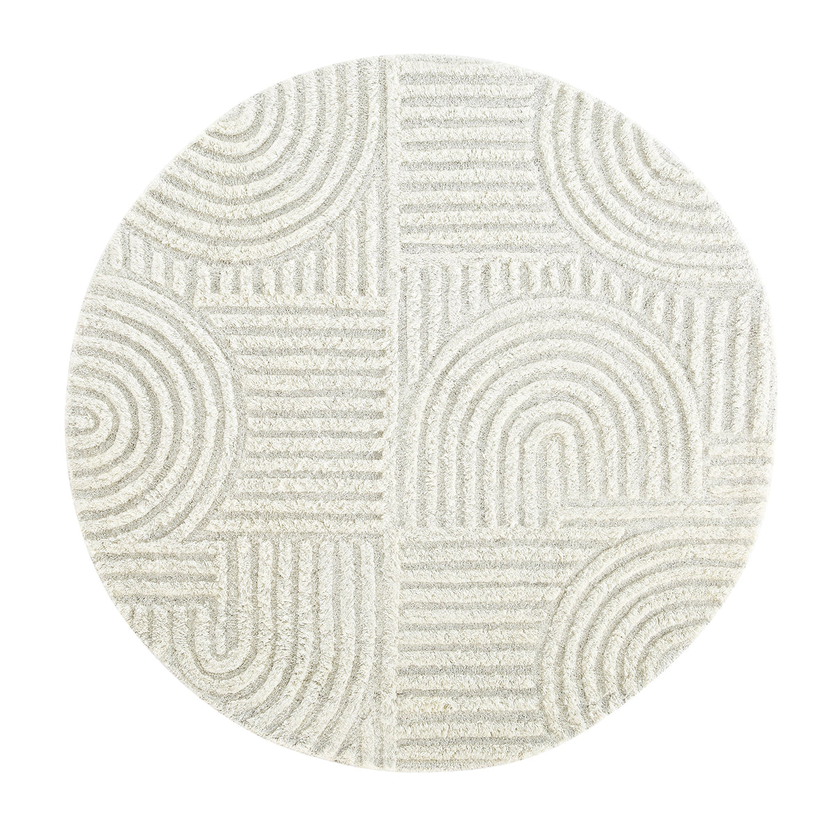 Round Rug Nz Geo Curve Cream Hand Tufted New Zealand Wool Round Rug | daals.com