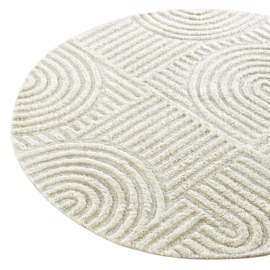 Geo Curve Cream Hand Tufted New Zealand Wool Round Rug | daals.com