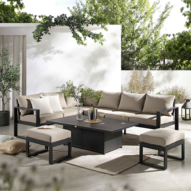 Albany Aluminum Large Corner Casual Dining Set with Rising Table, Taupe