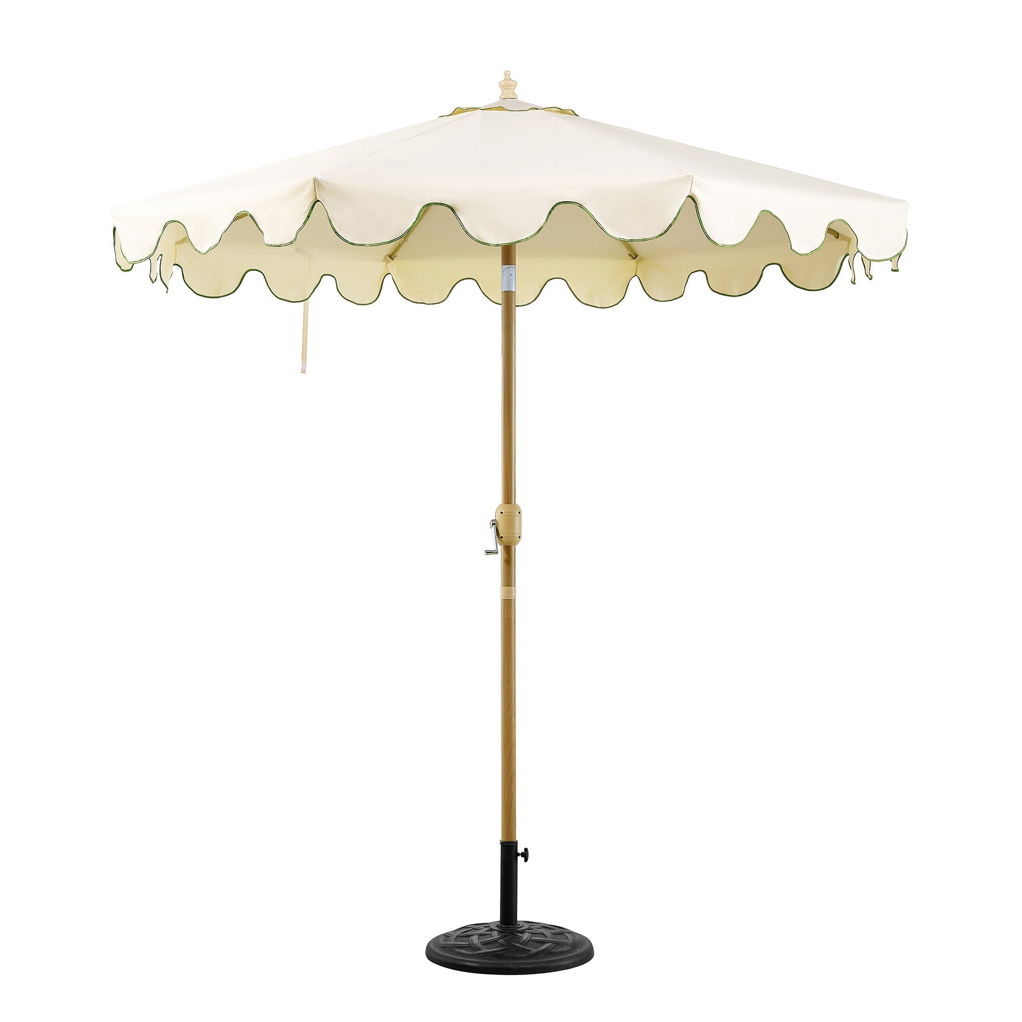 green scalloped patio umbrella Beige 2.6M Octagonal Crank and Tilt Parasol with Grass Green Scalloped Edge