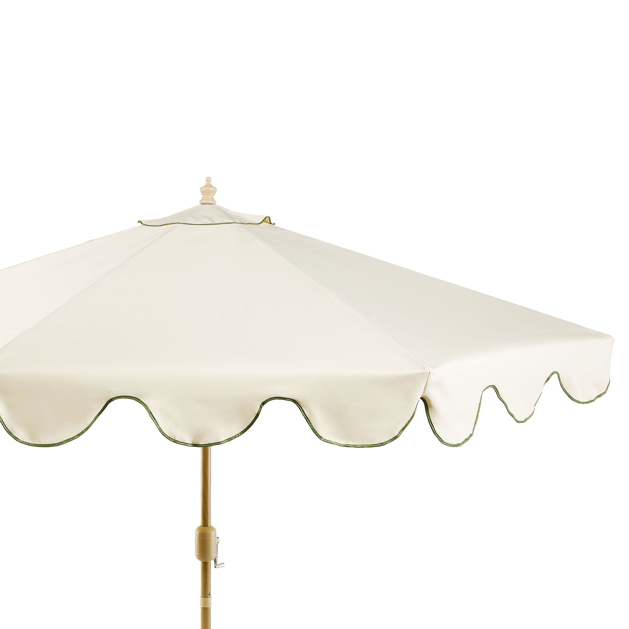beige patio umbrella with scalloped edge Beige 2.6M Octagonal Crank and Tilt Parasol with Grass Green Scalloped