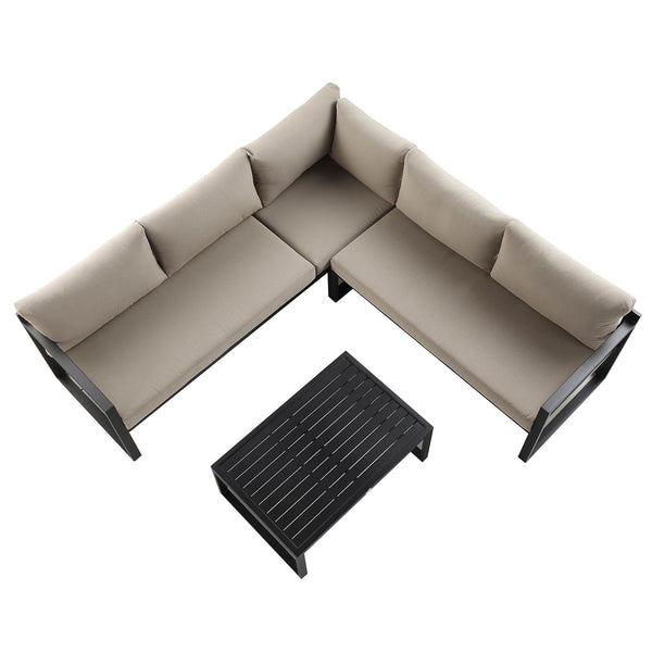 Albany Aluminum Corner Sofa Set with Reclining Back and Coffee Table, Taupe
