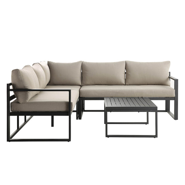 Albany Aluminum Corner Sofa Set with Reclining Back and Coffee Table, Taupe
