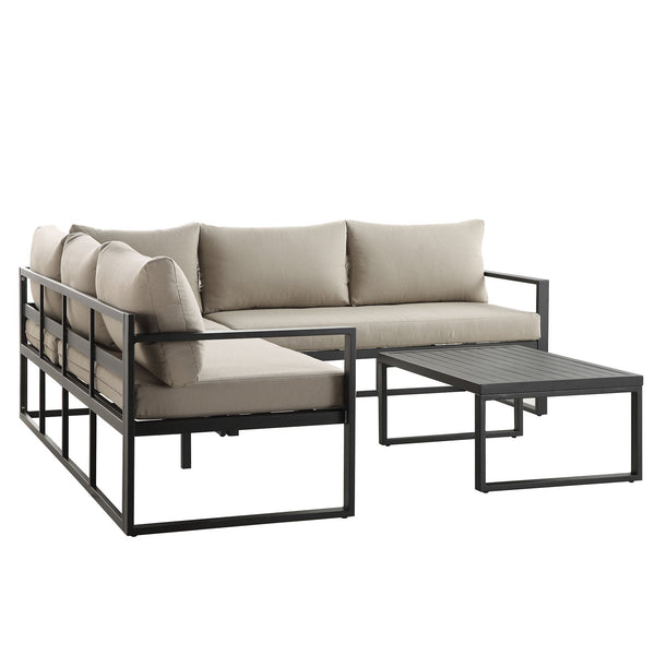 Albany Aluminum Corner Sofa Set with Reclining Back and Coffee Table, Taupe
