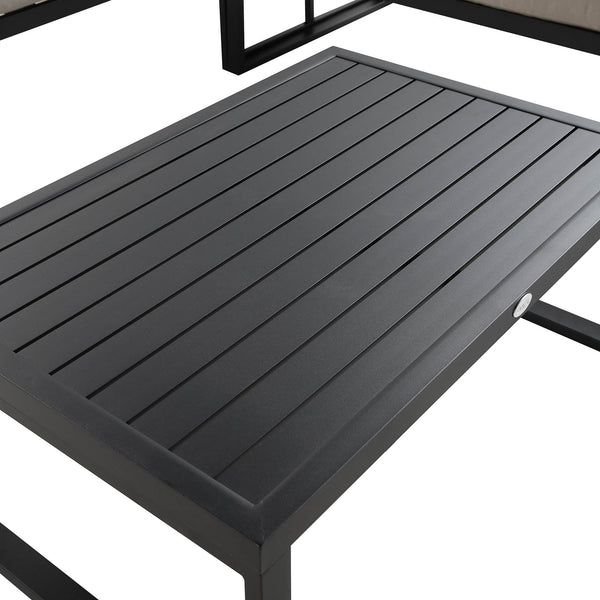 Albany Aluminum Corner Sofa Set with Reclining Back and Coffee Table, Taupe