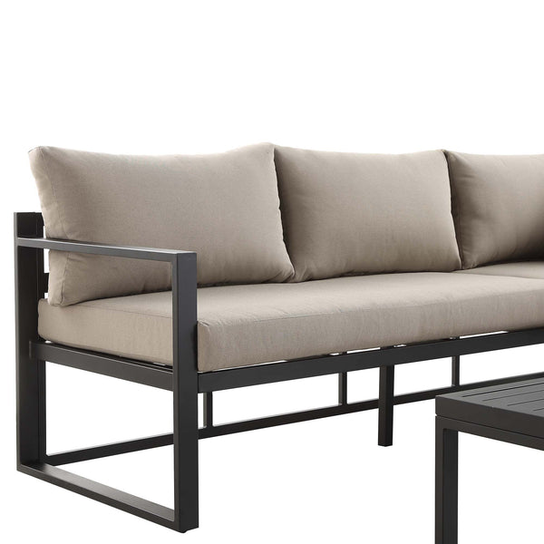 Albany Aluminum Corner Sofa Set with Reclining Back and Coffee Table, Taupe