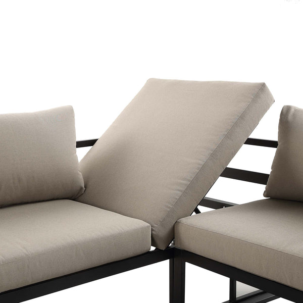 Albany Aluminum Corner Sofa Set with Reclining Back and Coffee Table, Taupe