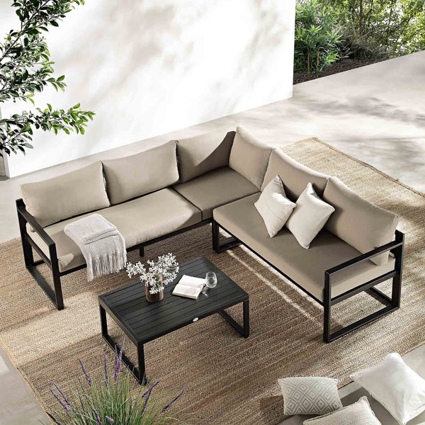 Albany Aluminum Corner Sofa Set with Reclining Back and Coffee Table, Taupe