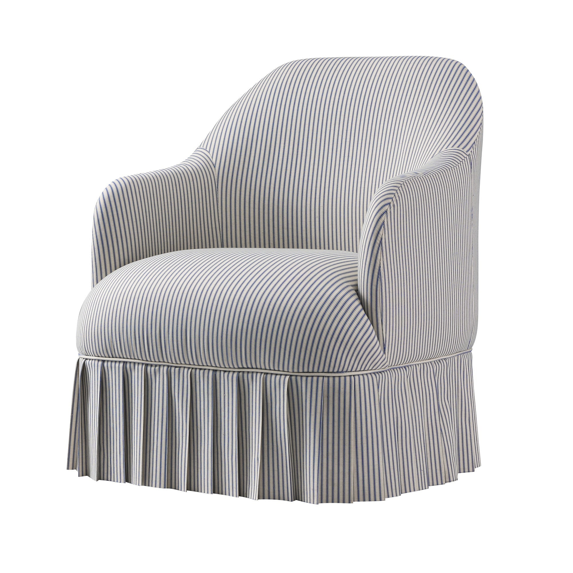 Calliope Skirted Armchair, Blue Striped