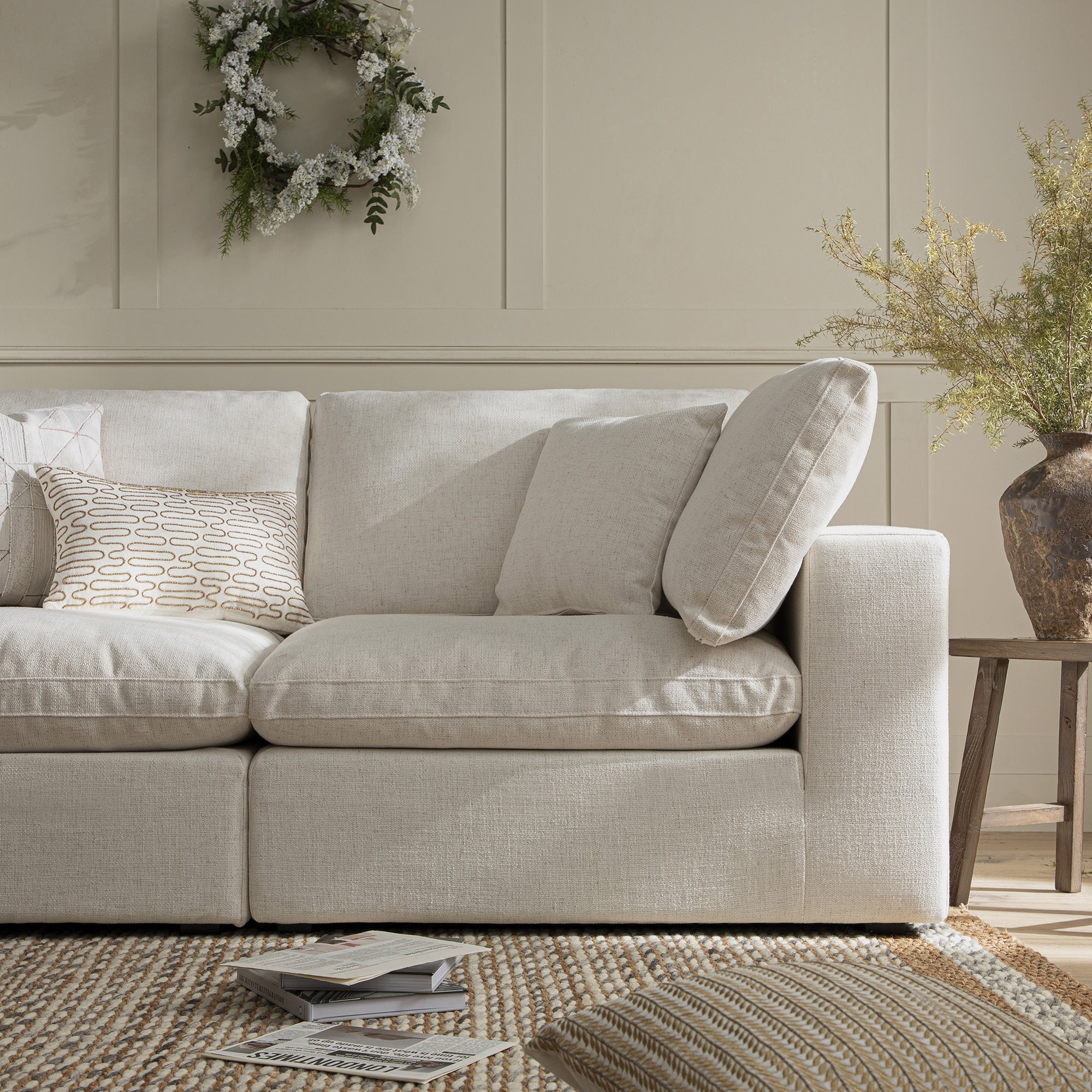 Lutyens Beige Linen Blend Sectional Sofa, 2-Piece