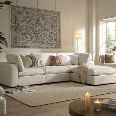 Lutyens Beige Linen Blend Sectional Sofa, 3-Piece Chaise