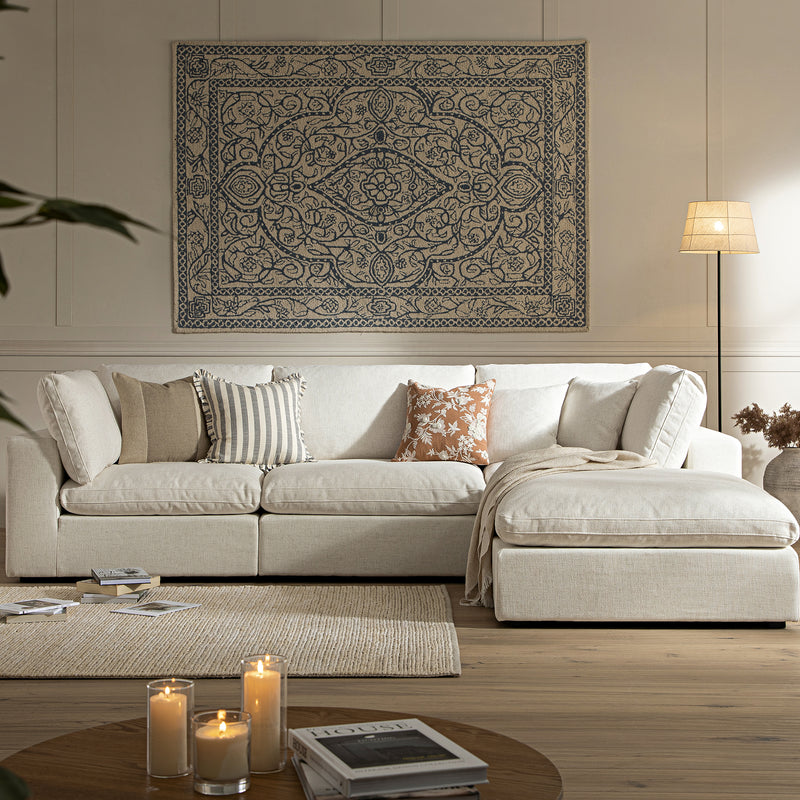 Lutyens Beige Linen Blend Sectional Sofa, 3-Piece Chaise