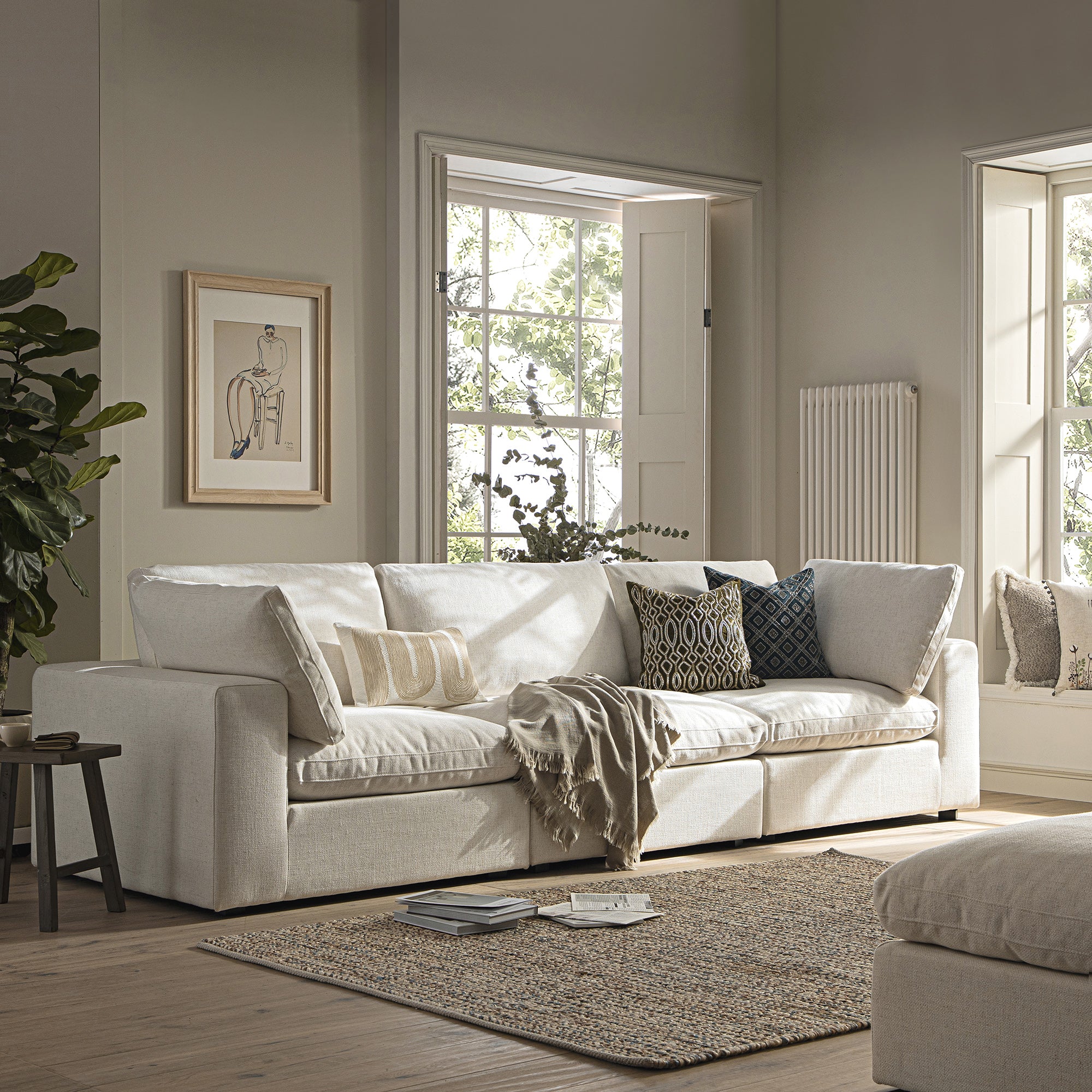 Lutyens Beige Linen Blend Sectional Sofa, 3-Piece