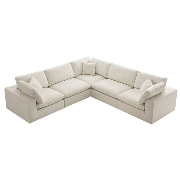 Lutyens Beige Linen Blend Sectional Sofa, 5-Piece Corner Set