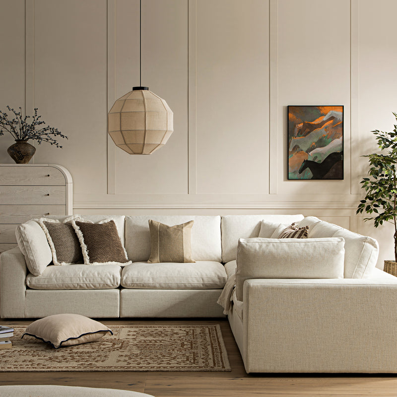 Lutyens Beige Linen Blend Sectional Sofa, 5-Piece Corner Set