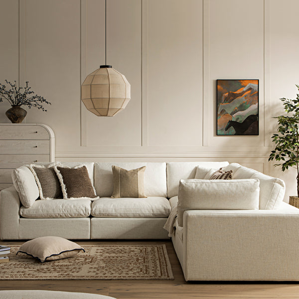 Lutyens Beige Linen Blend Sectional Sofa, 5-Piece Corner Set