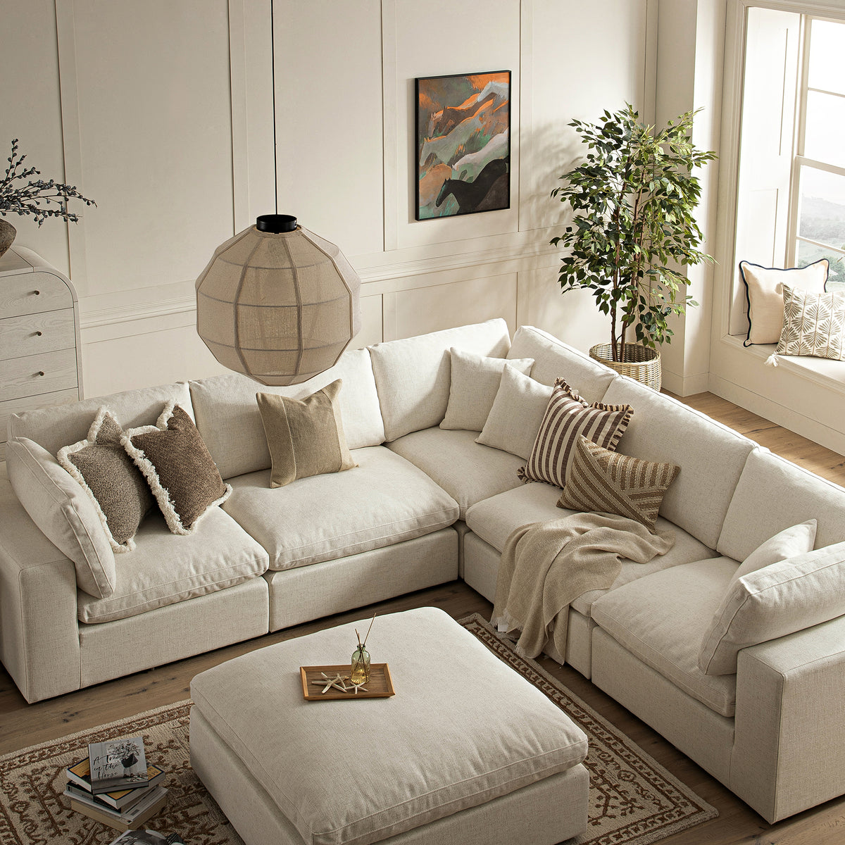 Lutyens Beige Linen Blend Sectional Sofa, 5-Piece Corner Set