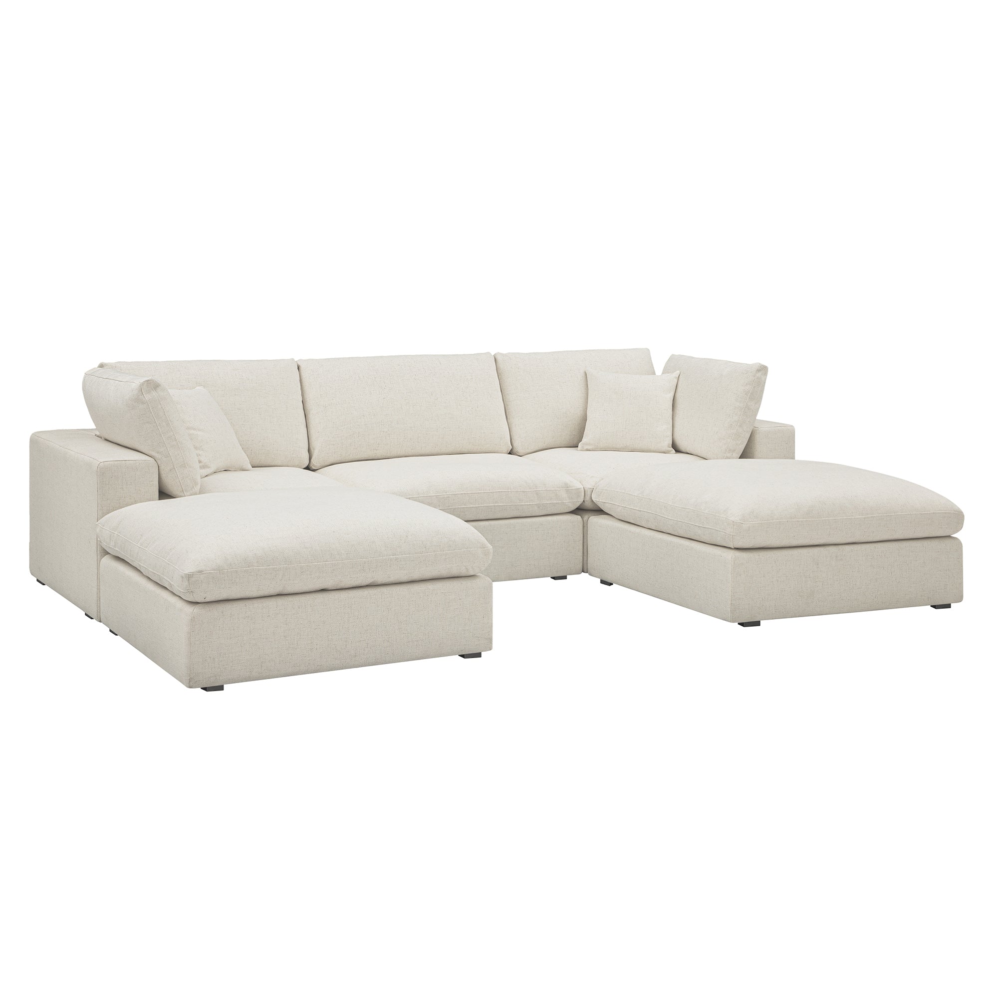 Lutyens Beige Linen Blend Sectional Sofa, 5-Piece U-Shape Set