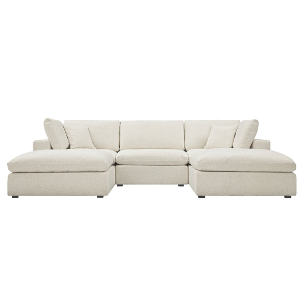 Lutyens Beige Linen Blend Sectional Sofa, 5-Piece U-Shape Set