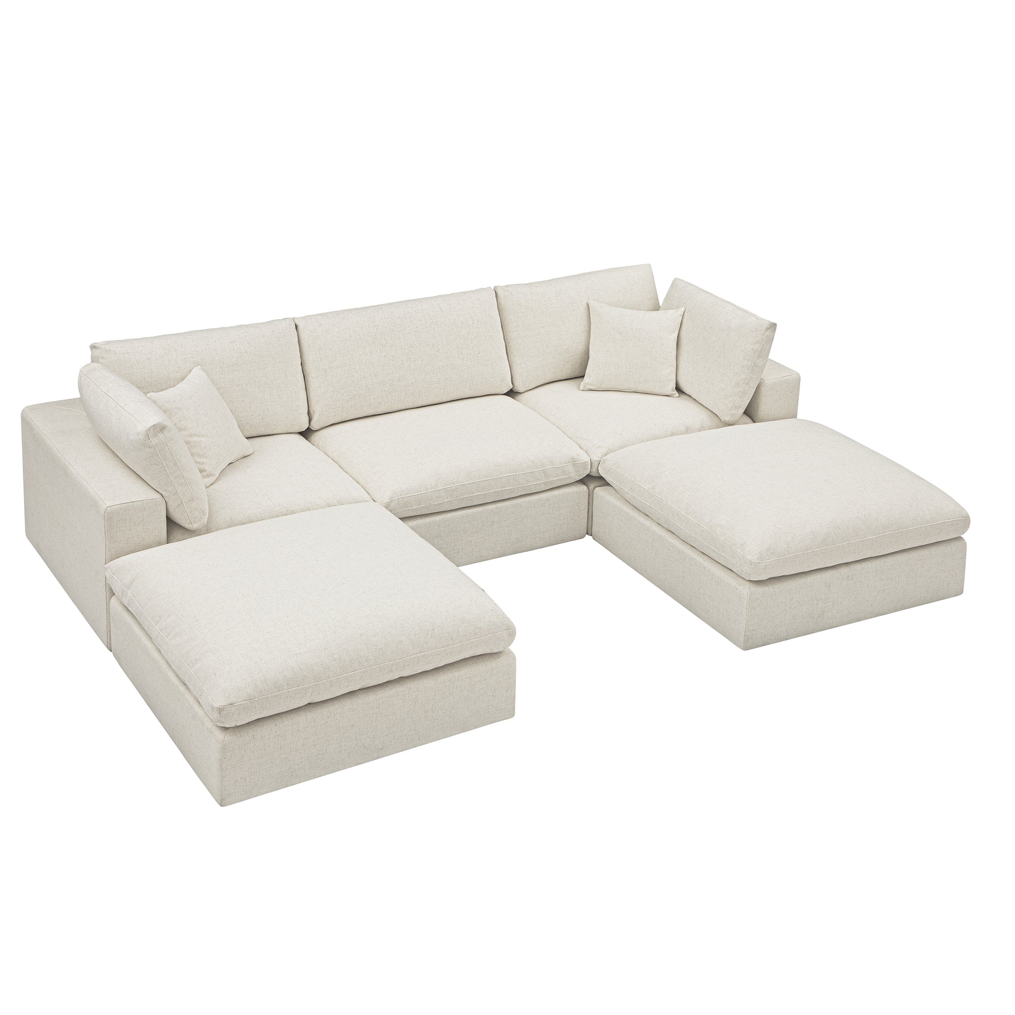 Lutyens Beige Linen Blend Sectional Sofa, 5-Piece U-Shape Set