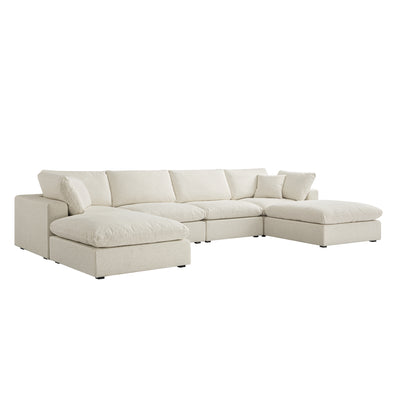 Lutyens Beige Linen Blend Sectional Sofa, 6-Piece U-Shape Set