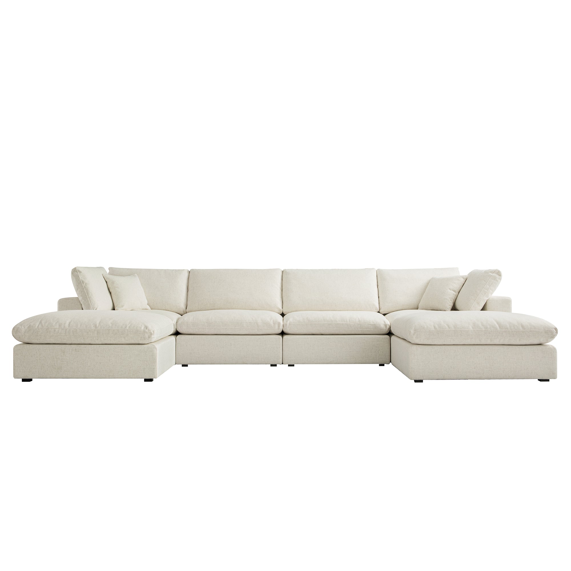 Lutyens Beige Linen Blend Sectional Sofa, 6-Piece U-Shape Set