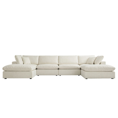 Lutyens Beige Linen Blend Sectional Sofa, 6-Piece U-Shape Set