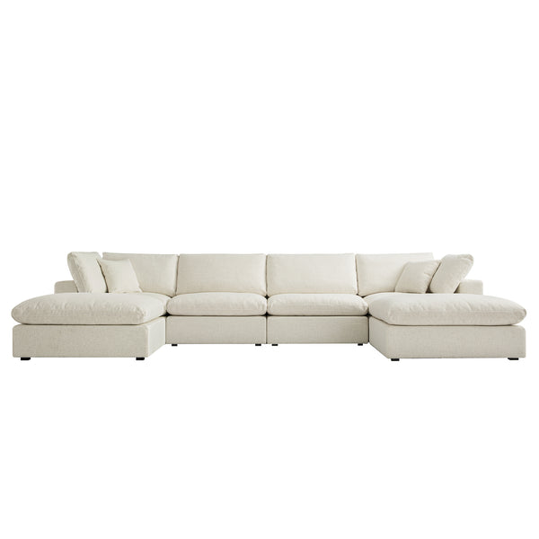 Lutyens Beige Linen Blend Sectional Sofa, 6-Piece U-Shape Set