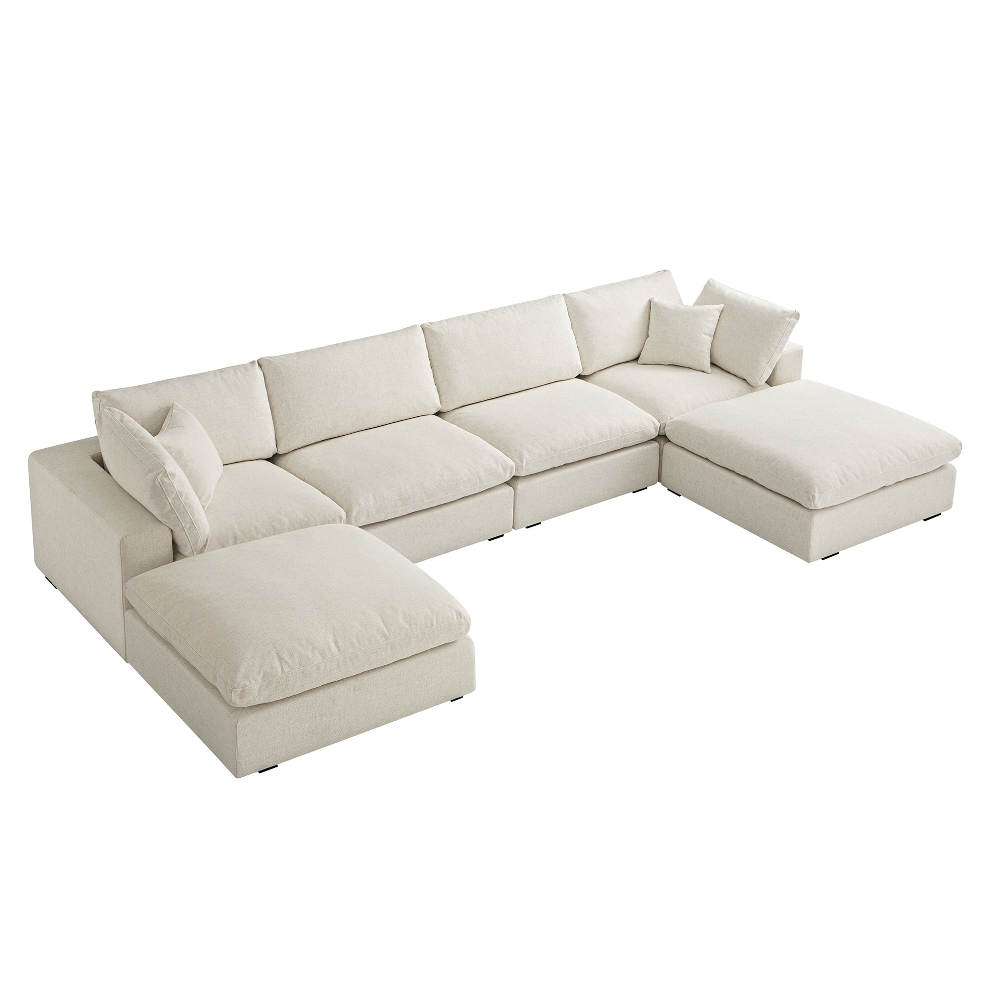 Lutyens Beige Linen Blend Sectional Sofa, 6-Piece U-Shape Set
