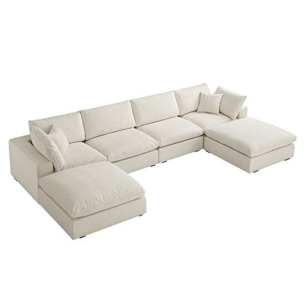 Lutyens Beige Linen Blend Sectional Sofa, 6-Piece U-Shape Set