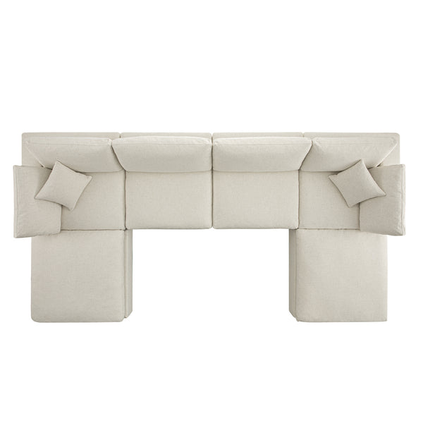 Lutyens Beige Linen Blend Sectional Sofa, 6-Piece U-Shape Set