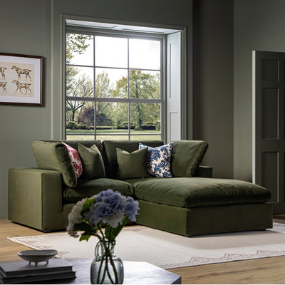 Lutyens Moss Green Velvet Sectional Sofa, 2-Piece Chaise