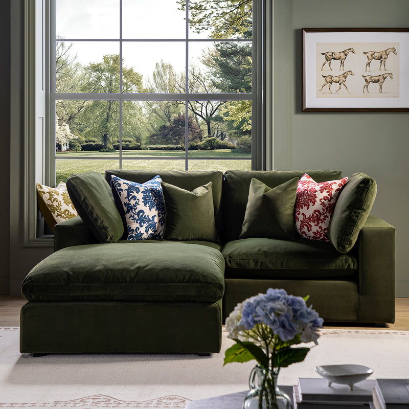 Lutyens Moss Green Velvet Sectional Sofa, 2-Piece Chaise